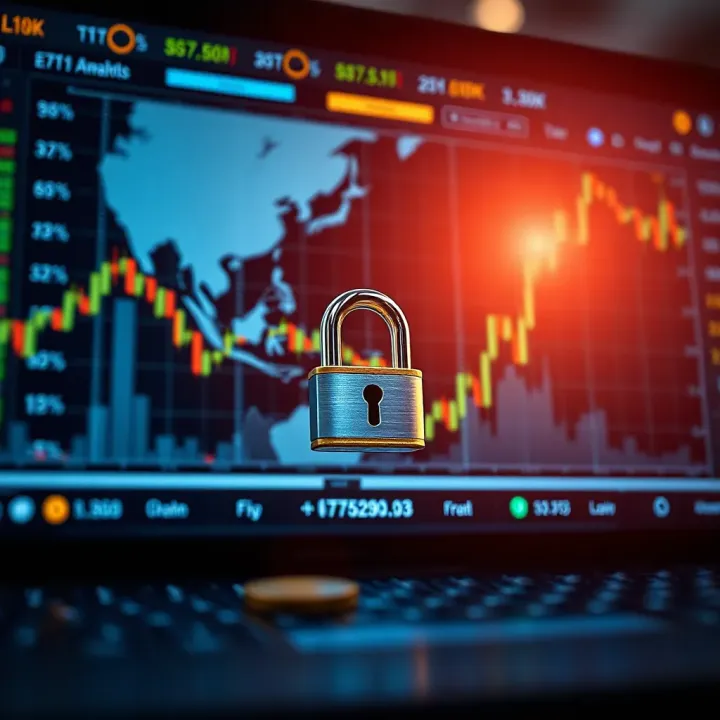 Illustration of a secure online trading environment with locks and currency symbols