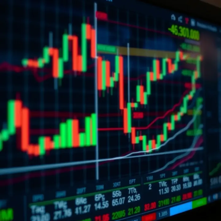Chart showing technical indicators with trending candlestick patterns for binary trading