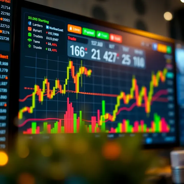 Digital Chart Depicting Binary Options Trading Trends and Social Media Influence A digital chart showing binary options trading trends with social media icons around it