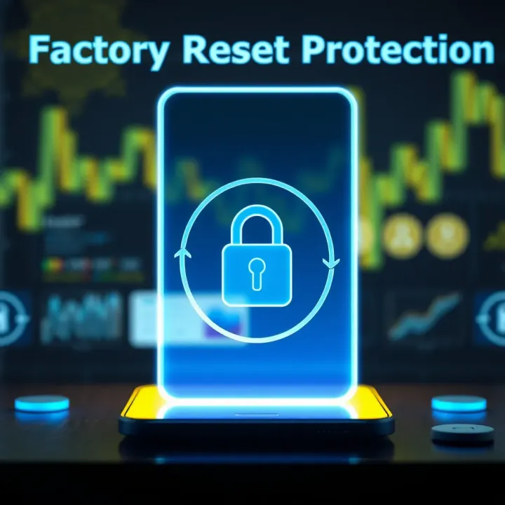 Illustration of a secure Android device with a lock symbol representing Factory Reset Protection security