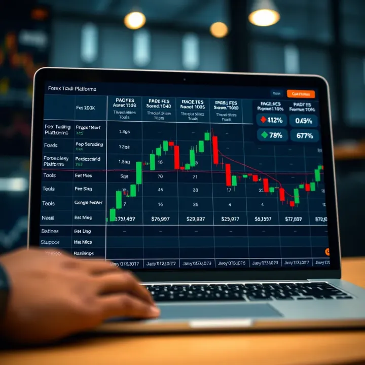 Comparison chart showing various forex trading platforms highlighting fees, tools, and customer support features