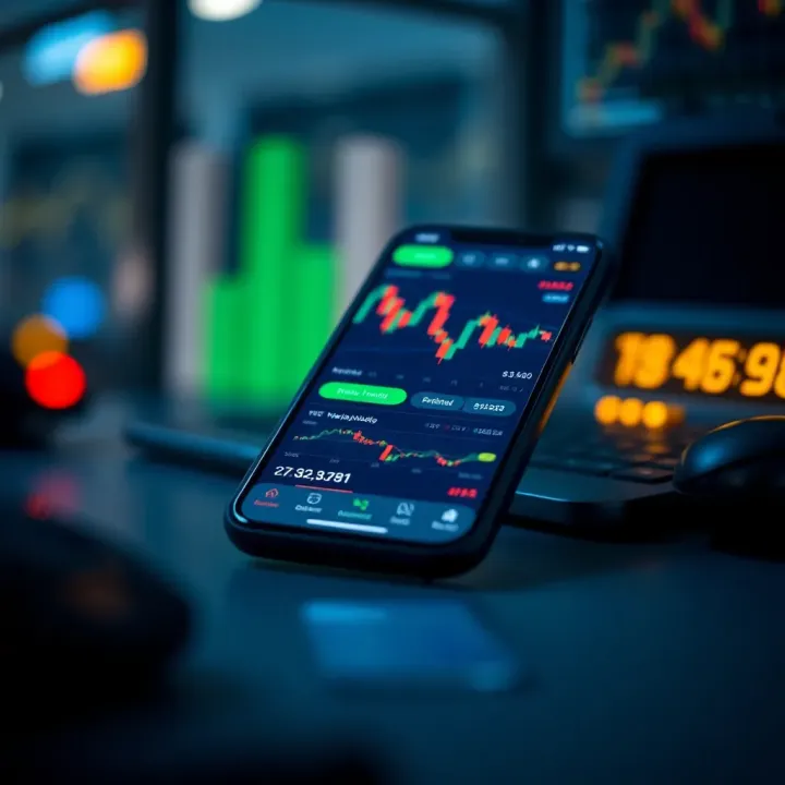 Smartphone displaying a user-friendly trading app interface with charts and market data