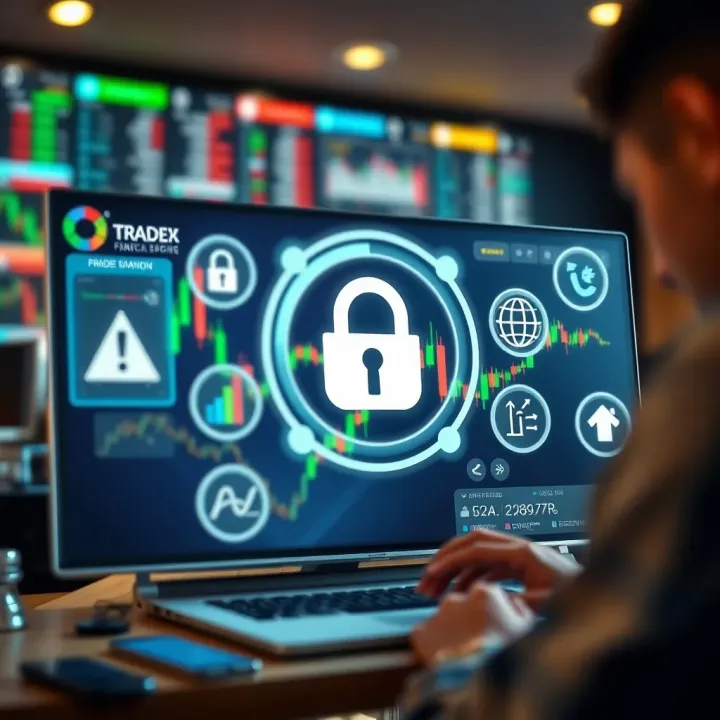 Illustration of a secure online trading environment with regulatory compliance icons