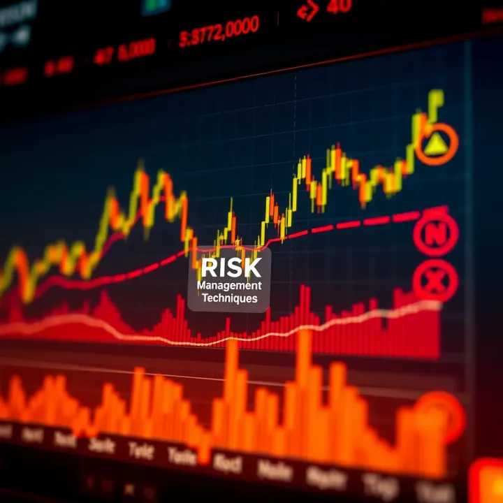 Chart showing upward and downward trends with risk management icons highlighting protective strategies