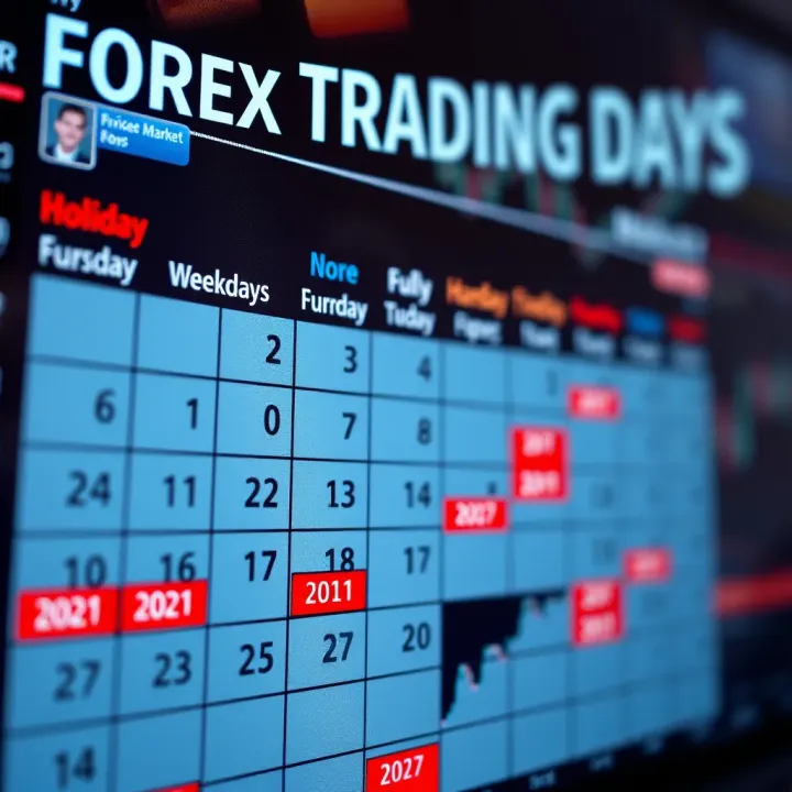 Calendar showing weekdays marked for active forex trading and weekends highlighted as market closure days
