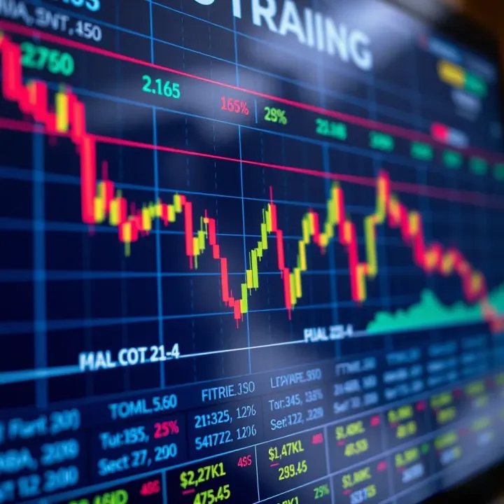 Graph showing currency exchange rate fluctuations on a digital trading platform