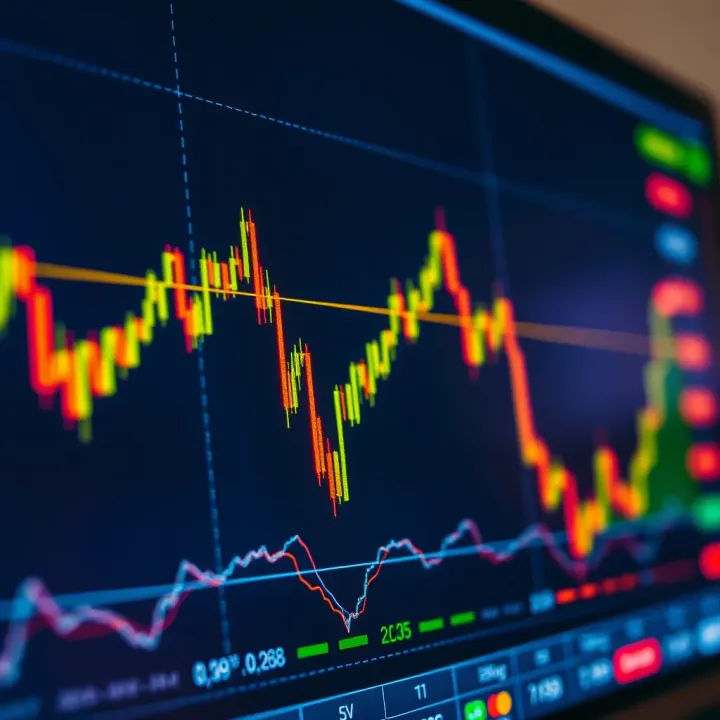 Currency Exchange Rates Fluctuation in Forex Trading Graph showing currency exchange rate fluctuations on a digital trading platform