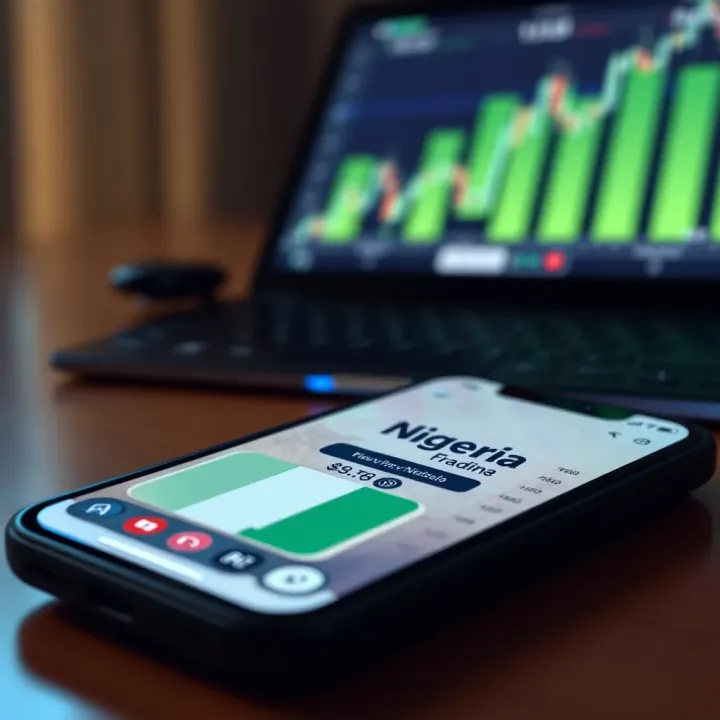 Nigerian Naira and Fintech Platforms for Forex Trading Mobile phone displaying financial data with Nigerian naira symbol and fintech application icons