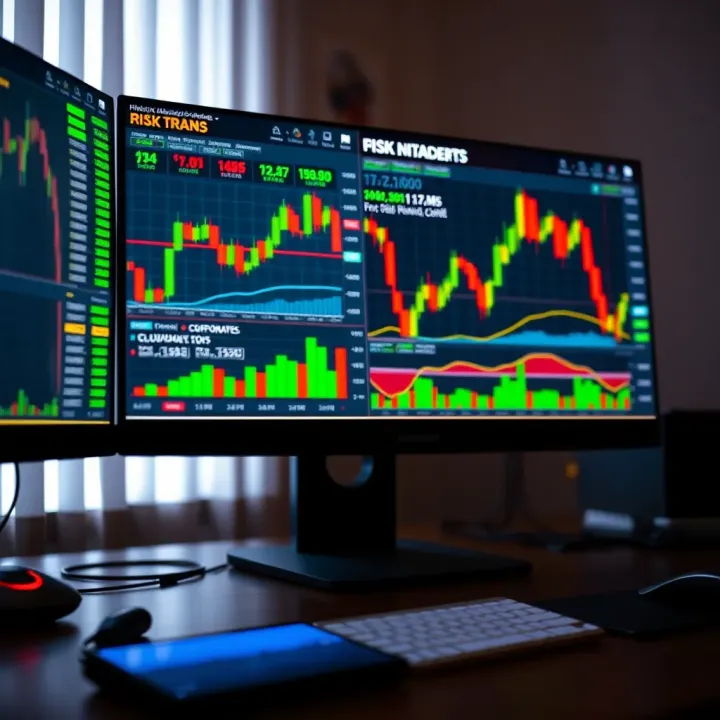 Risk Management Tools and Forex Charts on a Computer Screen Illustration of a computer screen displaying risk management tools and forex charts