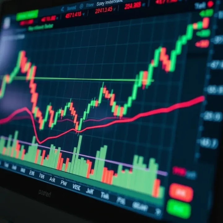 Graph displaying currency exchange rate changes with candlestick patterns