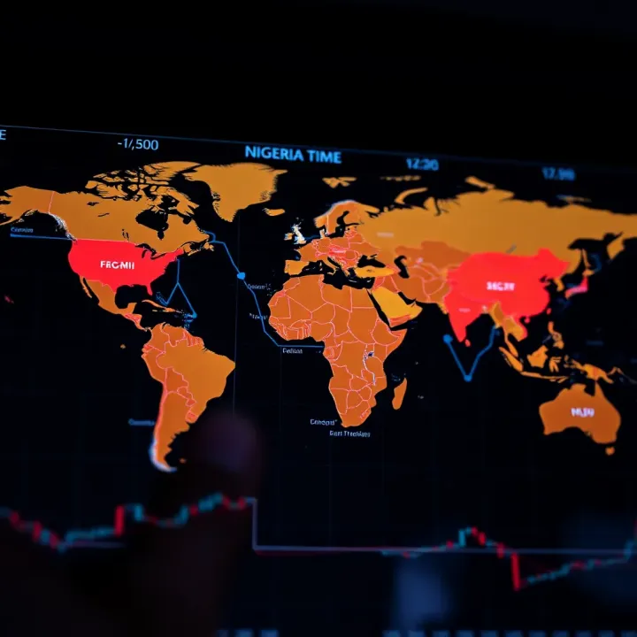 World map highlighting major forex trading sessions aligned with Nigeria's local time zones