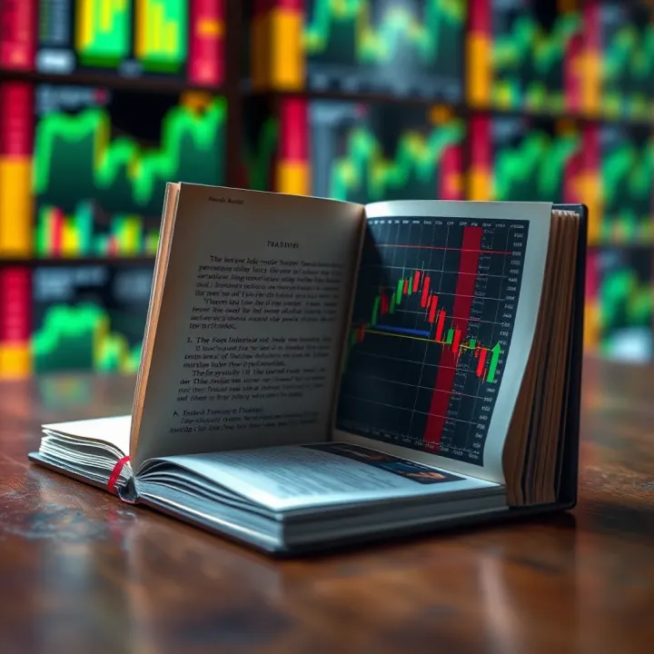Open digital book displaying forex strategy and trading psychology concepts