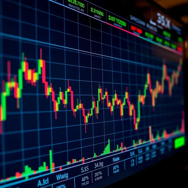 Graph showing rising and falling currency exchange rates on a digital trading platform