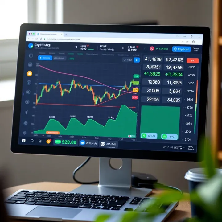 A computer screen displaying a simulated crypto trading interface with virtual currency balances