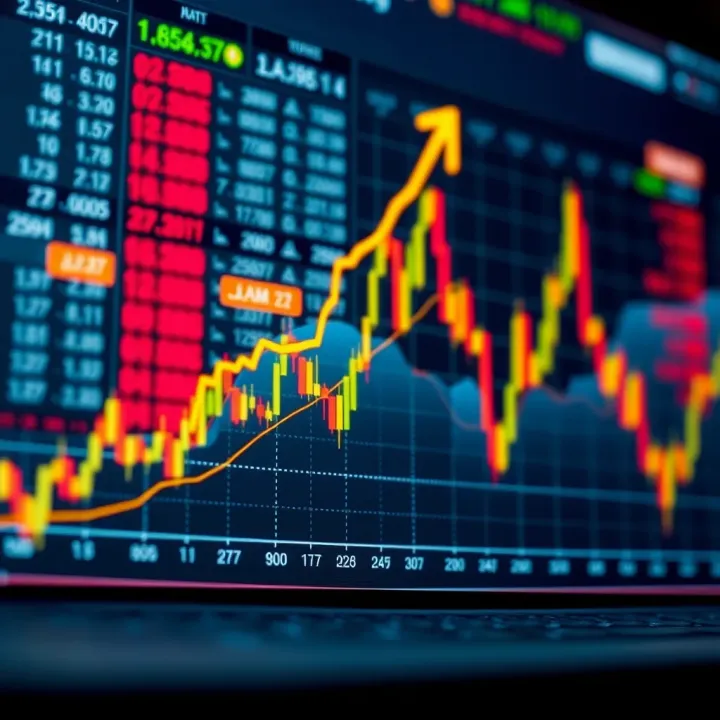 Graph showing upward trend with forex trading charts and financial data