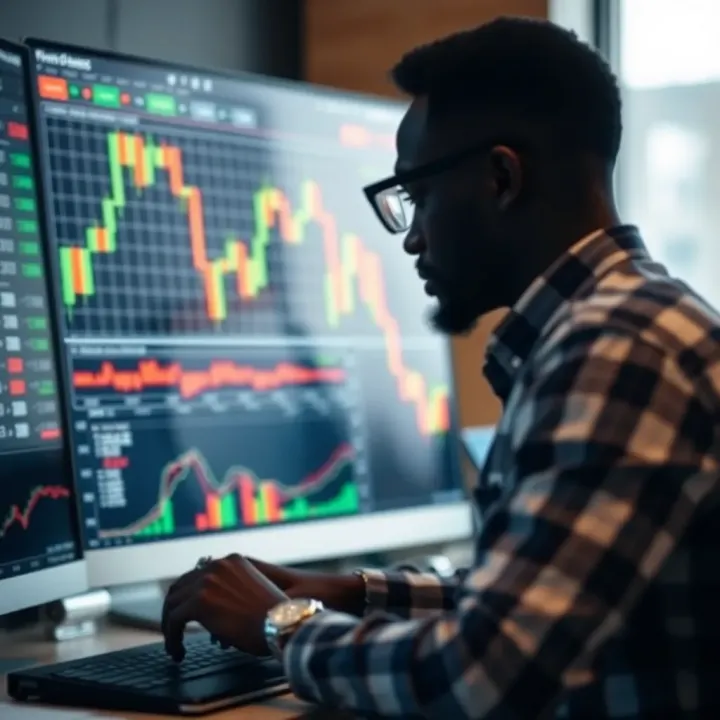 Forex trading charts displaying currency pairs with upward and downward trends