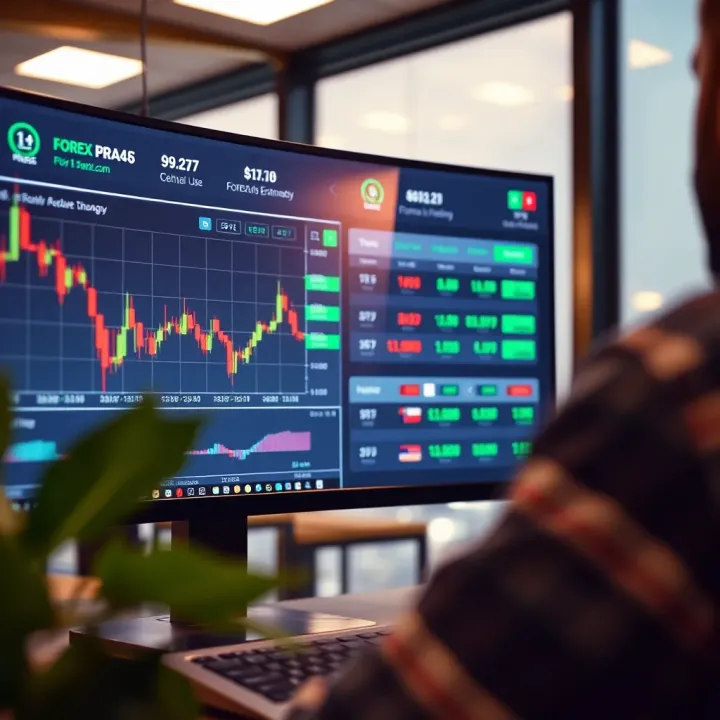 Computer screen showing forex trading platform interface with currency exchange rates