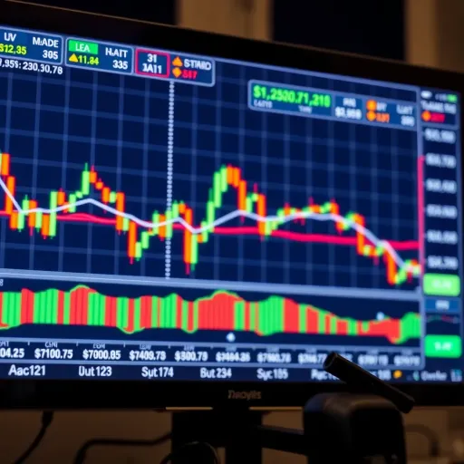 Forex Market Analysis with Candlestick Patterns and Key Indicators Graph showing candlestick patterns and forex trading indicators on a digital screen