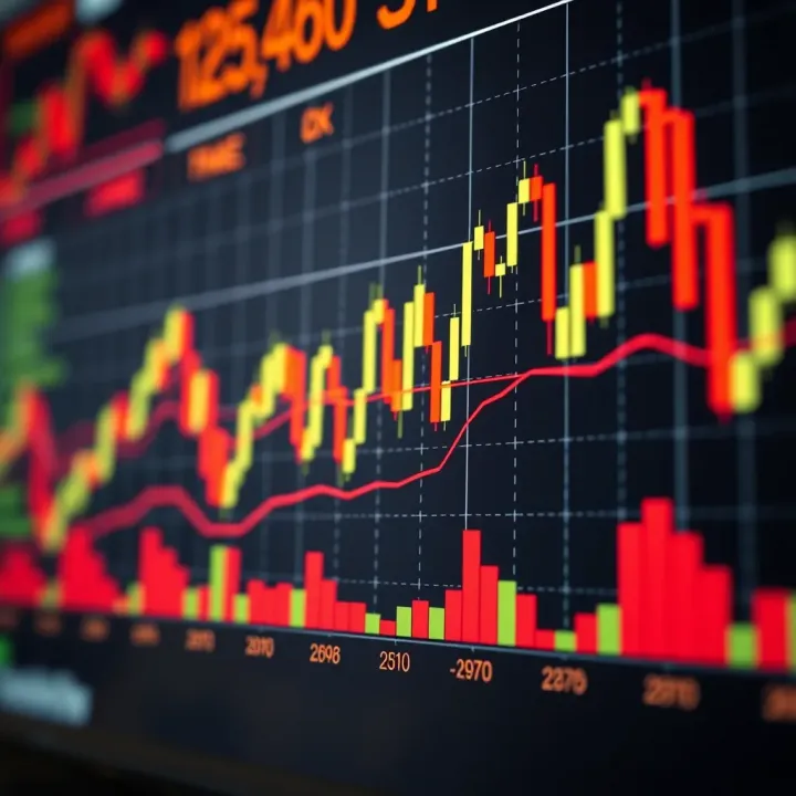 Chart displaying currency pair fluctuations with candlestick patterns highlighting exchange rate changes