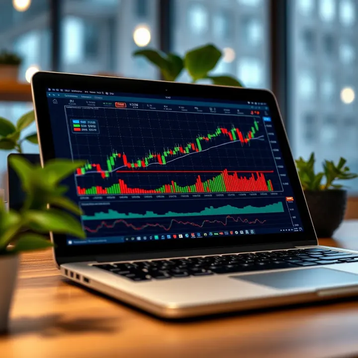 Interactive Forex Charts and Video Learning Platform Forex trading charts and educational video interface on a laptop screen