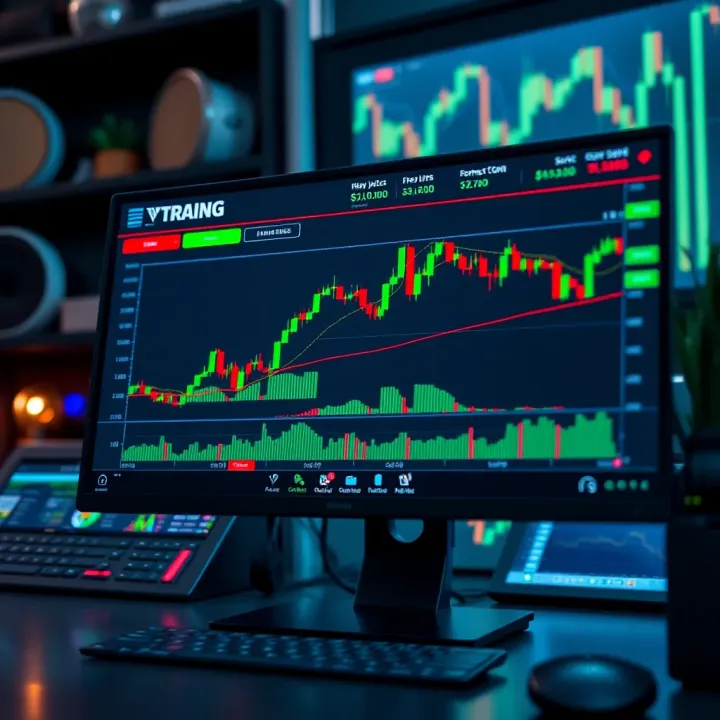 Computer screen displaying a crypto trading platform with charts and market data