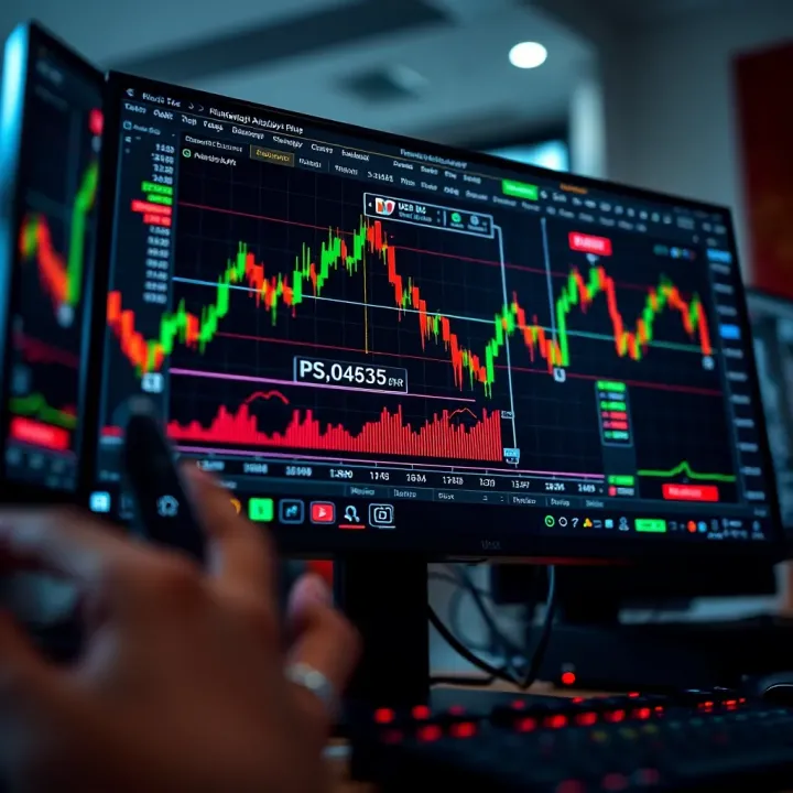 Computer screen showing forex trading platform with market data and charts