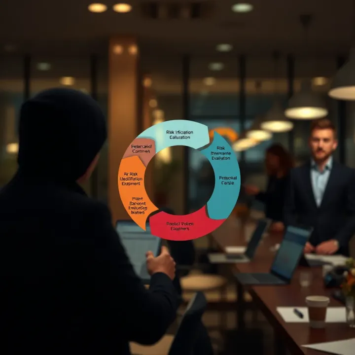 Risk Identification and Evaluation in Organizational Decision-Making Diagram depicting the risk identification and evaluation cycle within organizational decision-making in a corporate setting