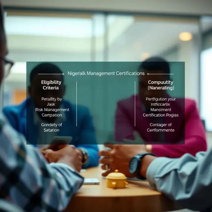 Diagram showing eligibility criteria and skills covered in Nigerian risk management certification programs