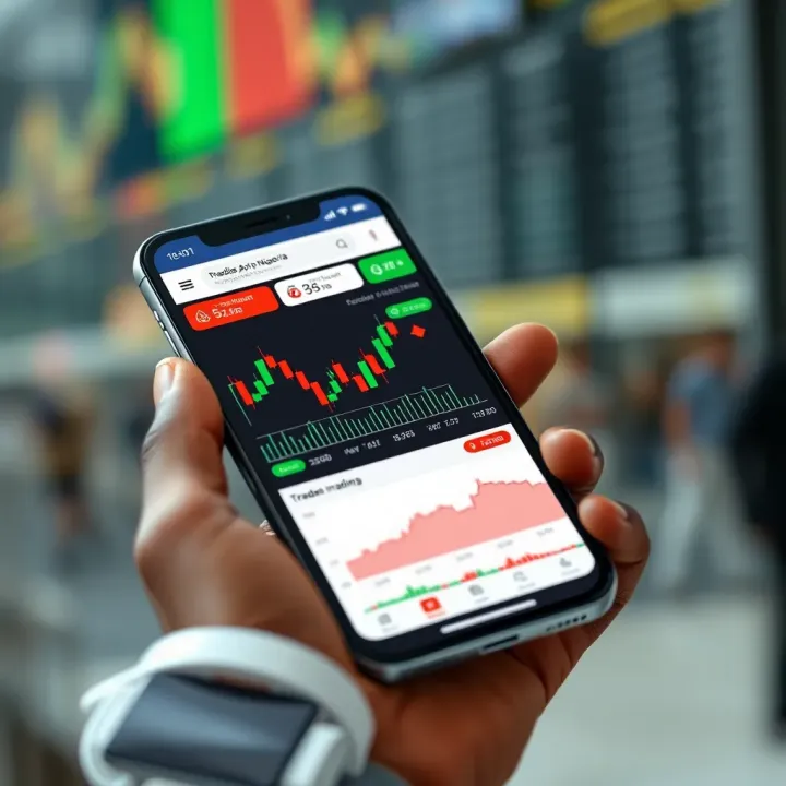 Mobile phone displaying a user-friendly Nigerian trading app interface with market charts