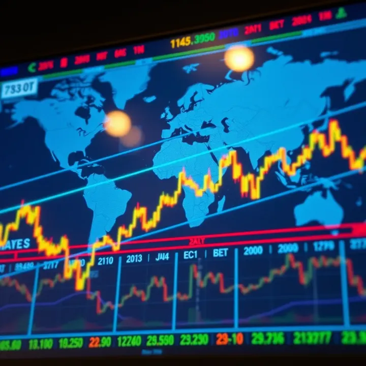 Global currency exchange rates displayed on a digital screen representing forex market liquidity