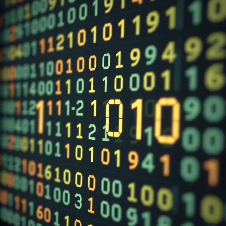 Visual representation of binary digits and arithmetic symbols illustrating binary addition and subtraction