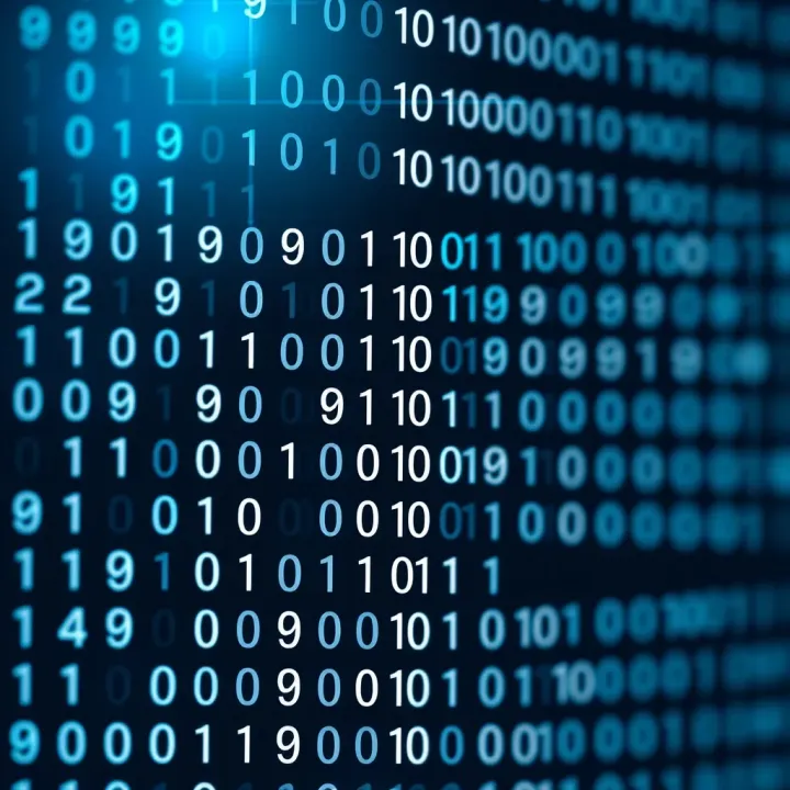 Diagram illustrating binary code with sequences of zeroes and ones representing digital data