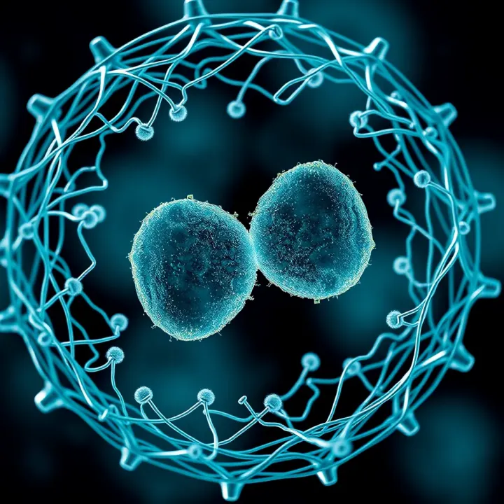 Diagram showing division of a bacterial cell into two identical cells
