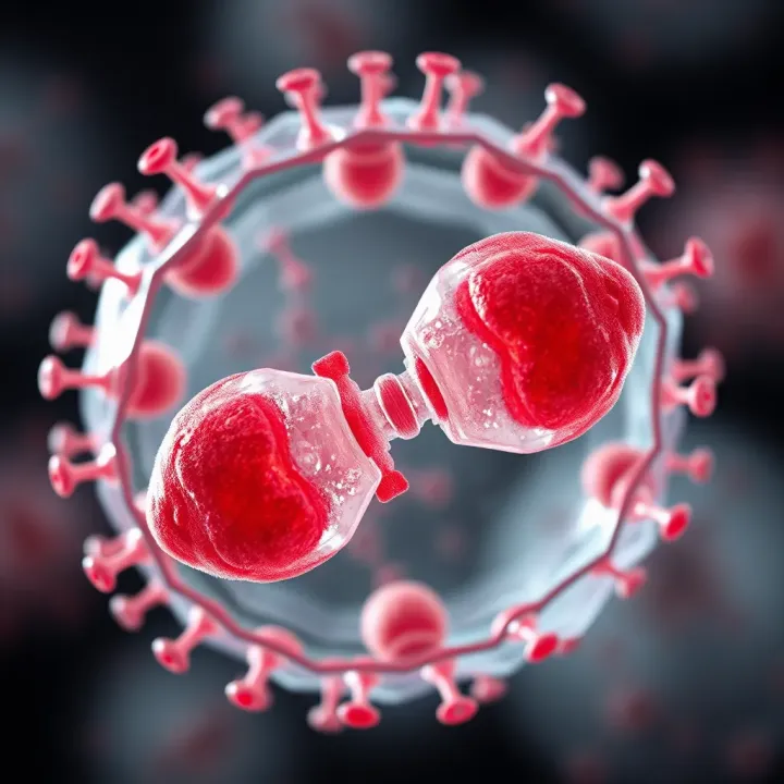 Bacterial Cell Division Through Binary Fission Diagram illustrating the division of a bacterial cell into two identical daughter cells through binary fission