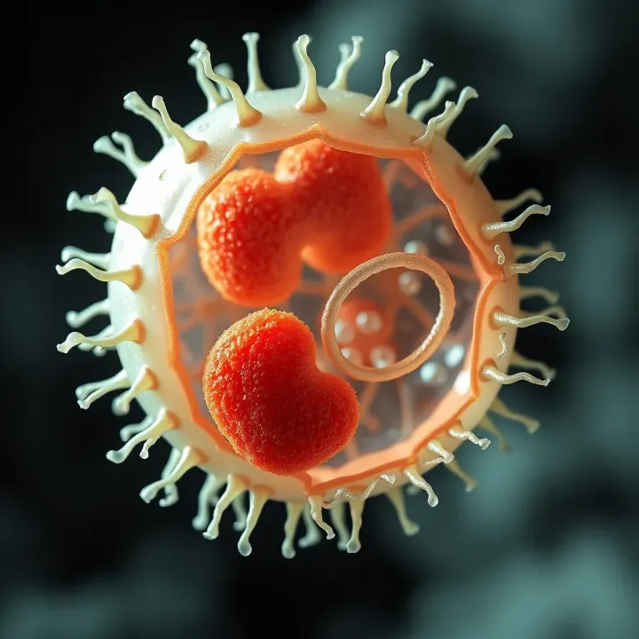 Diagram showing an amoeba undergoing binary fission with visible nucleus and cytoplasm division