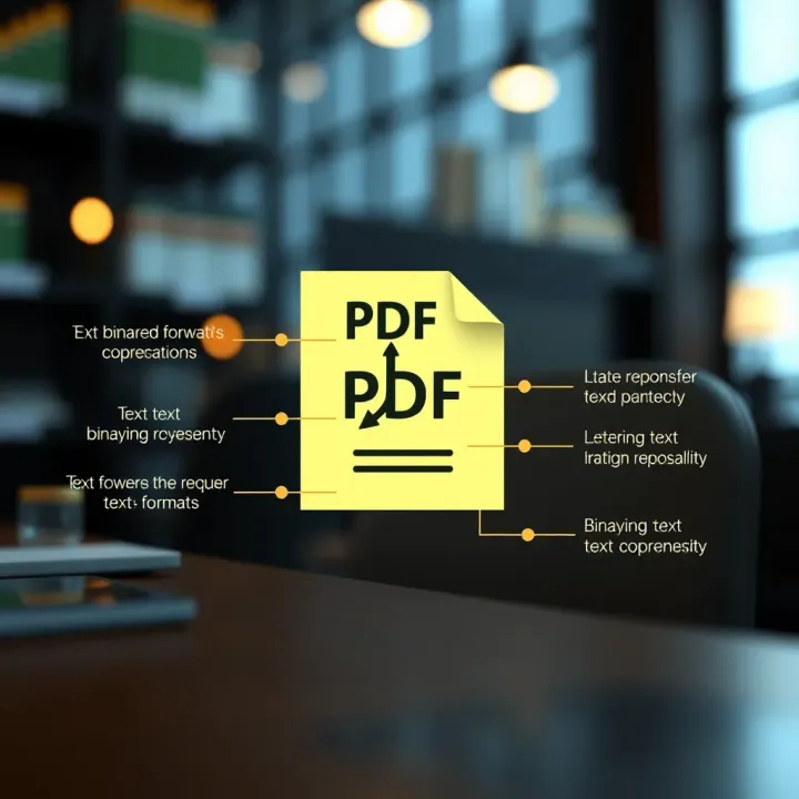 Internal Structure of a PDF File with Binary and Text Components Diagram illustrating the internal structure of a PDF file showcasing the arrangement of binary and text components