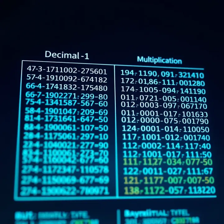 Comparison of Decimal and Binary Multiplication Techniques Comparison chart illustrating correspondence between decimal multiplication and binary multiplication methods