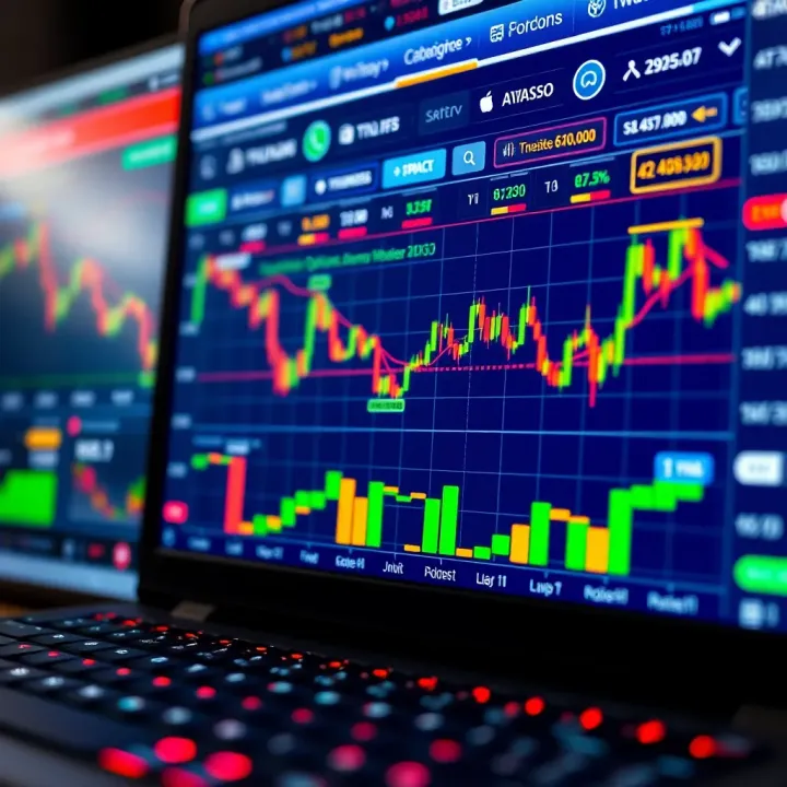 User interface of a binary options demo account showing various trading options and charts