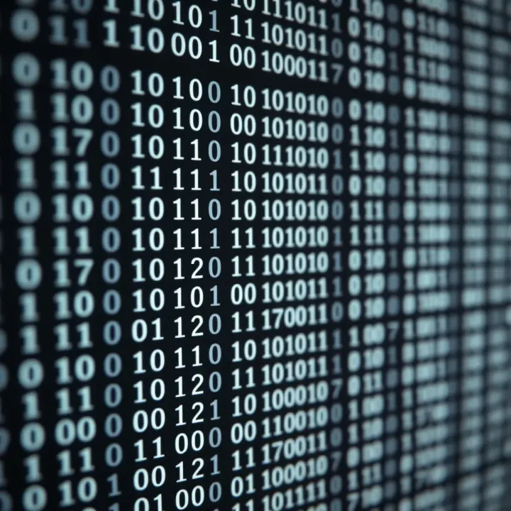 Black and white digital grid representing a binary picture layout with clear pixel separation