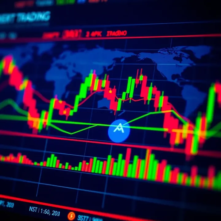 Technical indicators including moving averages and RSI overlaid on a crypto trading chart