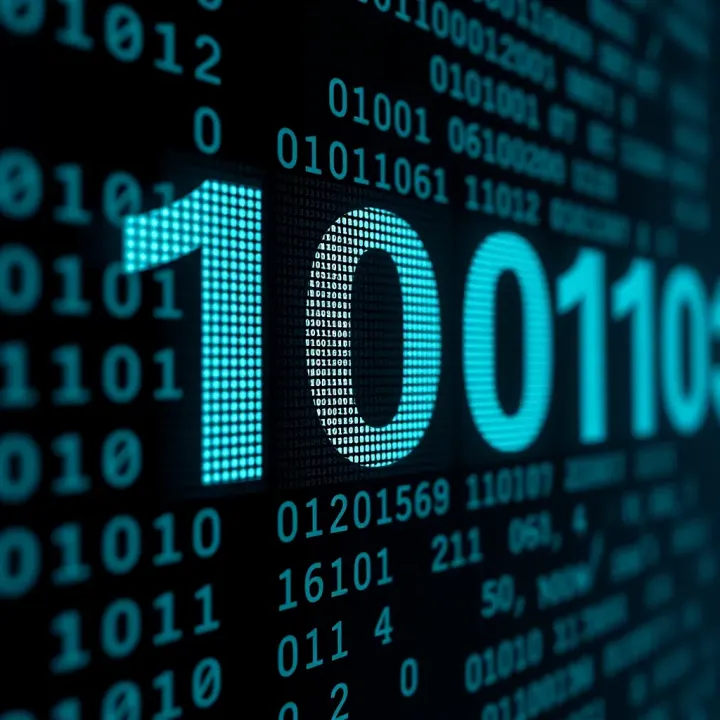 Visual Representation of Binary Digits for Decimal Values Illustration of binary digits representing a decimal number