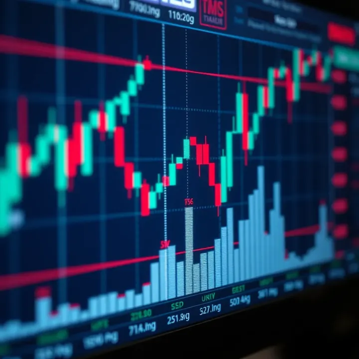 Candlestick chart showing forex market trends with various price movements
