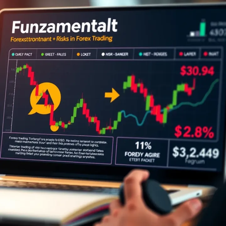 Illustration of key forex trading concepts including currency pairs, market participants, and risk factors