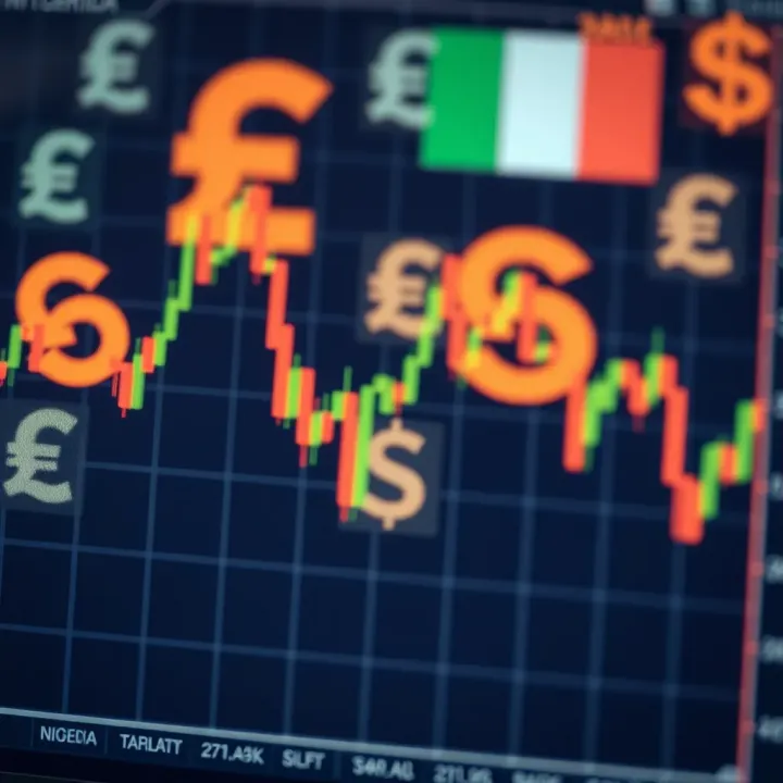 A graph displaying forex market trends with Nigerian currency symbols in the background