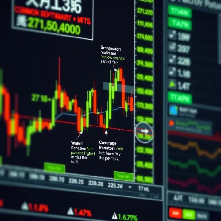 Chart displaying common candlestick patterns with annotations explaining market sentiment indicators