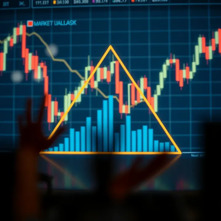 Symmetrical Triangle Pattern in Market Analysis Visual representation of a symmetrical triangle pattern indicating market consolidation