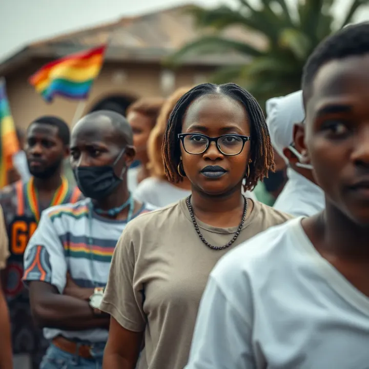 Community gathering showing support and solidarity for non-binary individuals in Nigeria