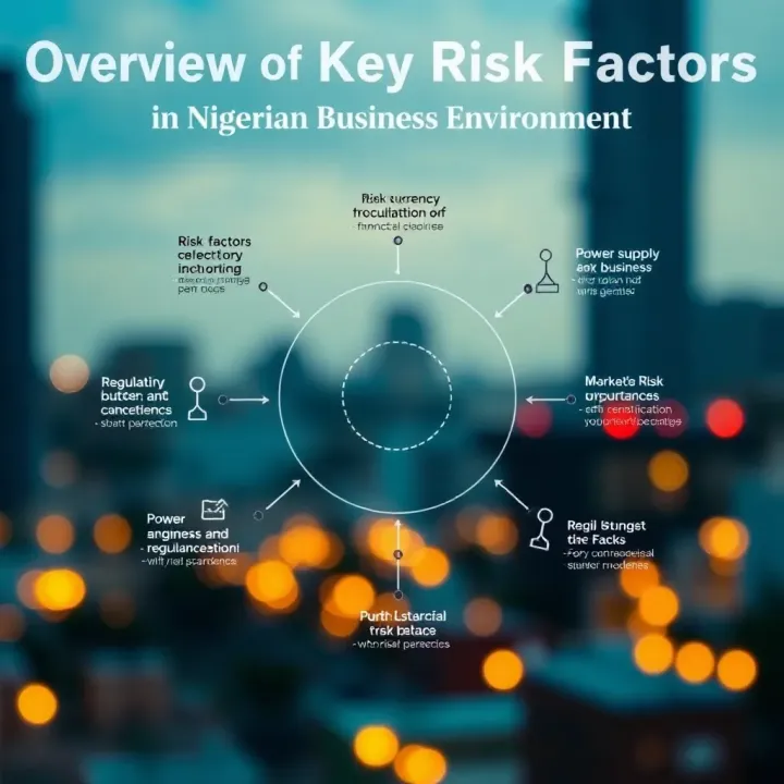 Diagram showing various risk factors affecting Nigerian businesses including currency fluctuations, power supply issues, and regulatory changes